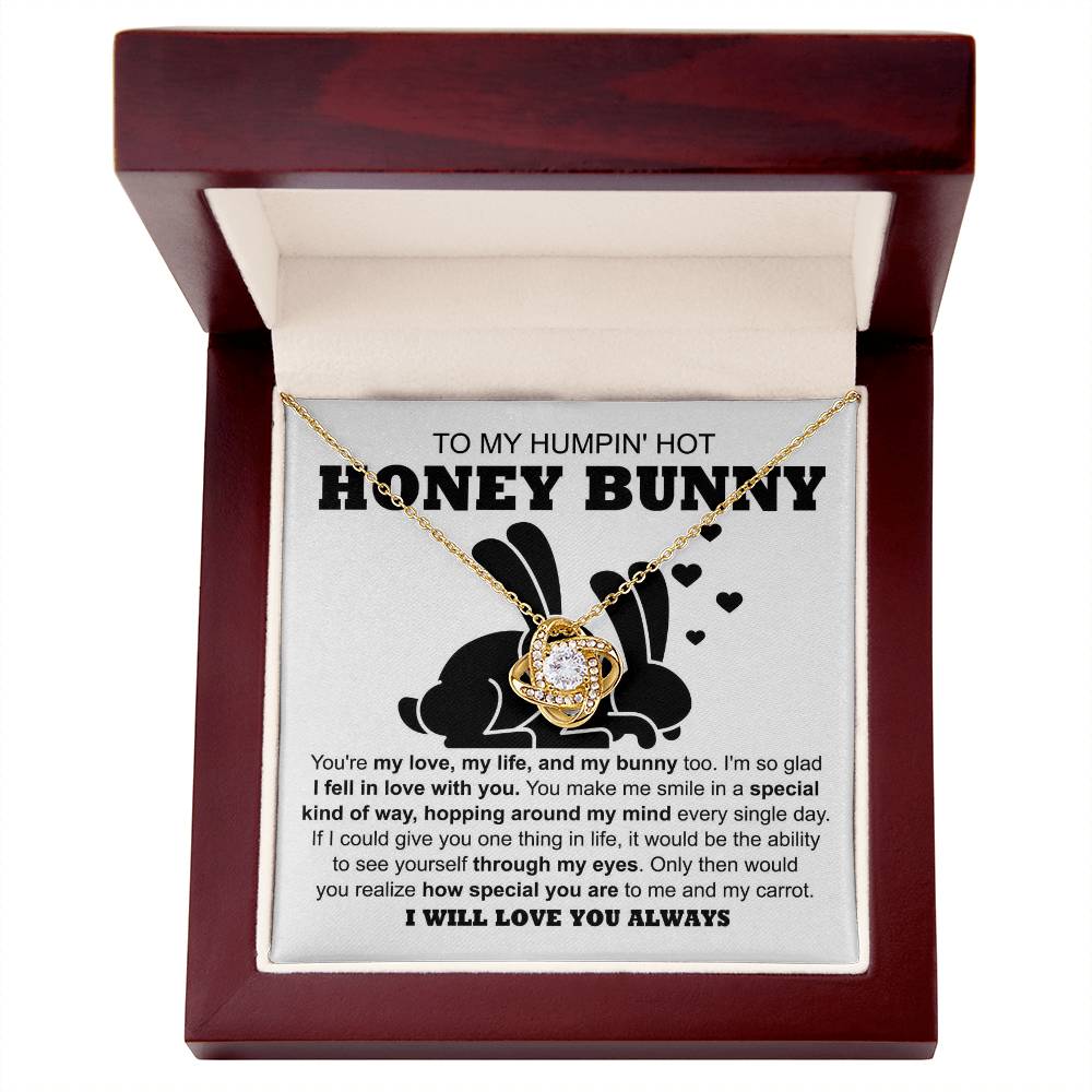 To My Hot Honey Bunny - Love Knot Necklace with Fun and Romantic Message Card - Mallard Moon Gift Shop
