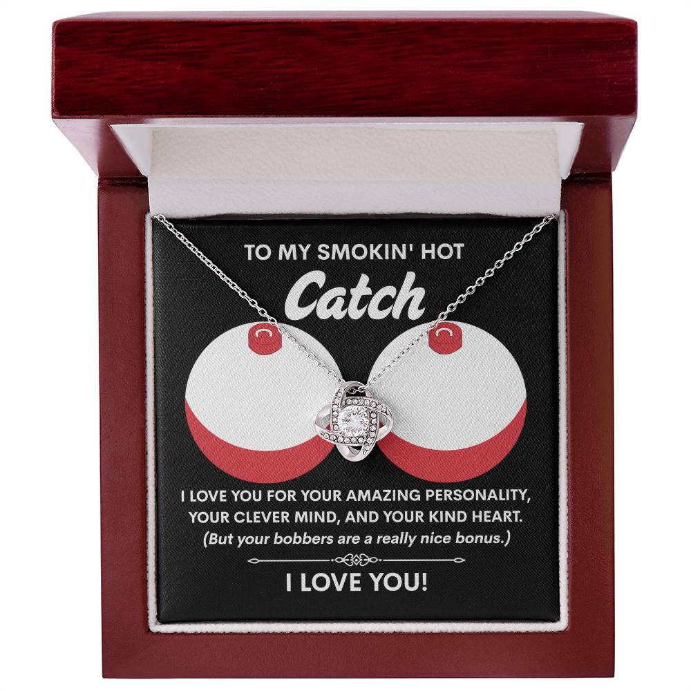 Funny & Romantic Gift for Soulmate - 'Smokin' Hot Catch' Love Knot Necklace and Message Card