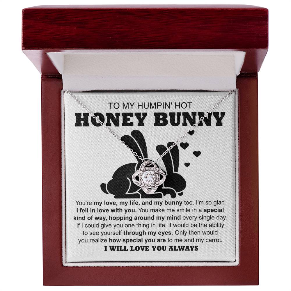 To My Hot Honey Bunny - Love Knot Necklace with Fun and Romantic Message Card - Mallard Moon Gift Shop