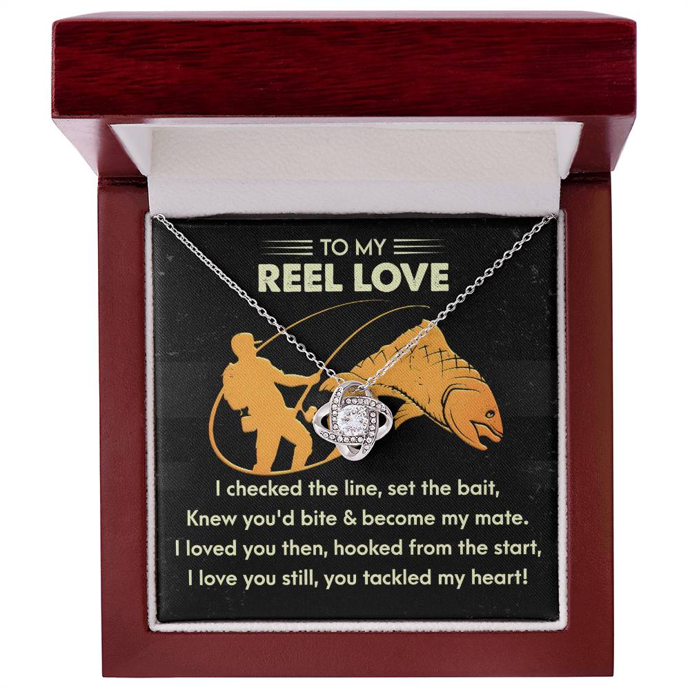 To My Reel Love - Gift for Soulmate - Tackled My Heart - Fishing Themed Message Card with Love Knot Pendant Necklace - Mallard Moon Gift Shop