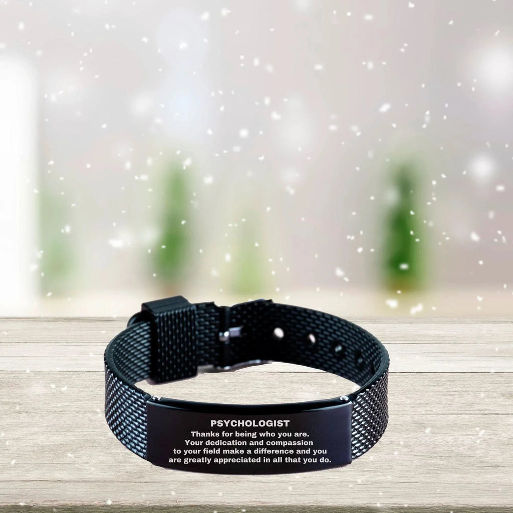 Psychologist Black Glidelock Clasp Engraved Bracelet - Thanks for being who you are - Birthday Christmas Jewelry Gifts Coworkers Colleague Boss