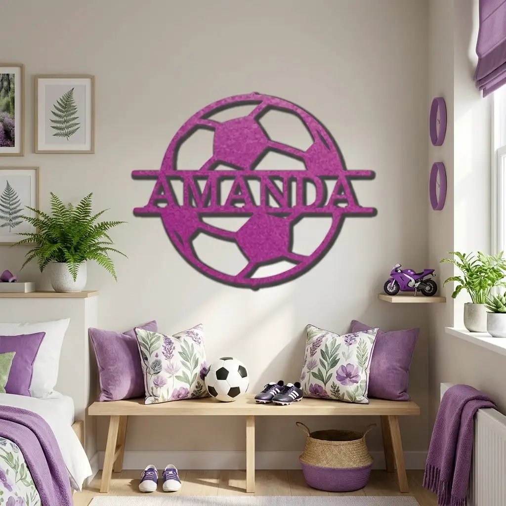 Personalized Soccer Ball Metal Wall Art – Custom Name Soccer Sign – Sports Decor for Kids Room, Soccer Player Gift, Indoor Outdoor Steel Sign