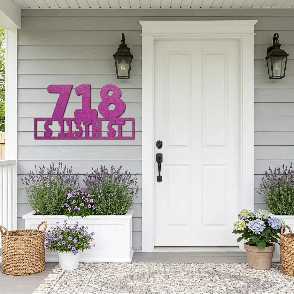 Personalized Metal Address Sign – Custom House Number Steel Wall Art – Modern Farmhouse Address Plaque – Outdoor Powder Coated Home Decor