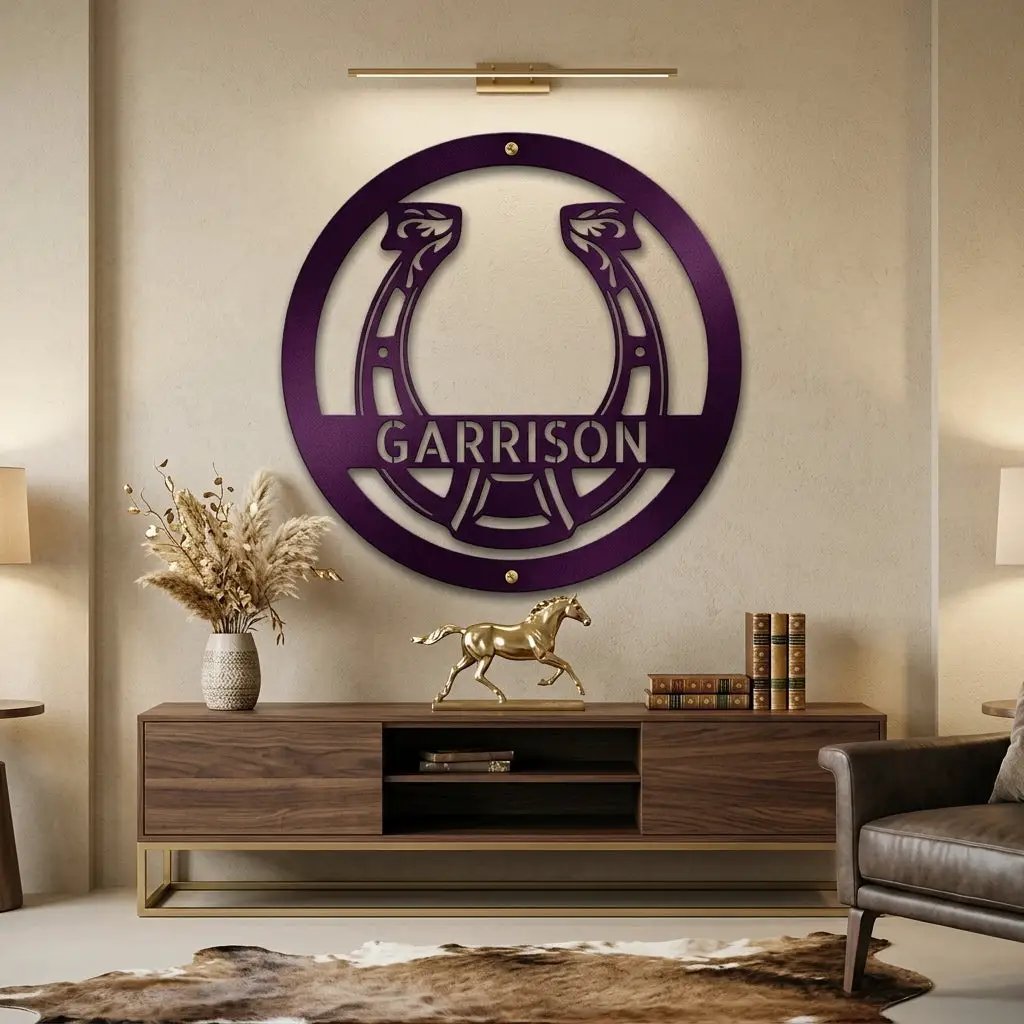 Horseshoe Monogram Personalized Indoor Outdoor Steel Wall Sign Art