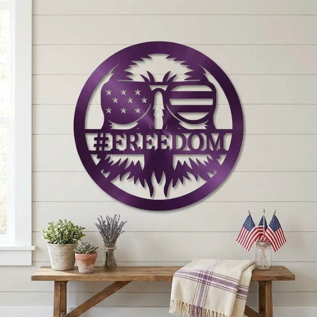 Personalized Freedom Eagle Metal Wall Art – Custom Patriotic American Flag Steel Sign – USA Freedom Decor for Veterans, Military Families & Patriot Homes