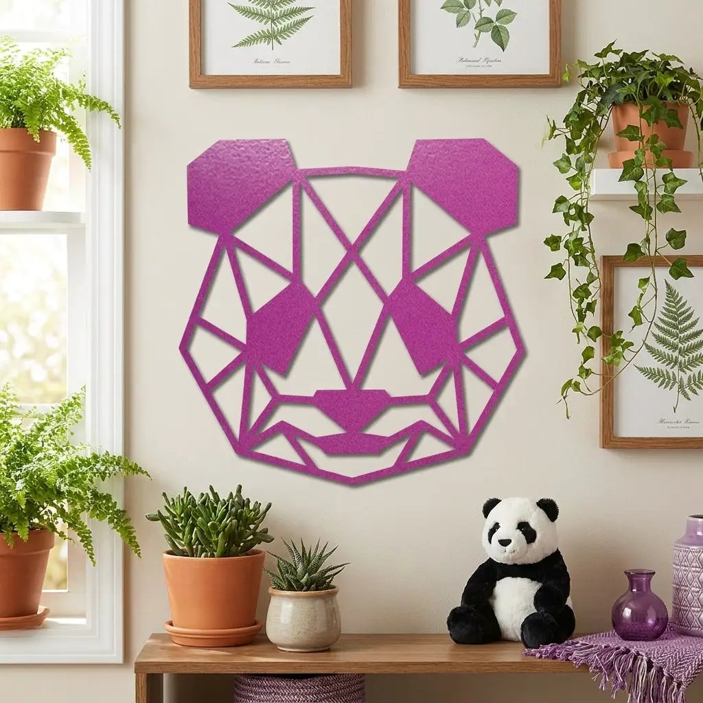 Geometric Panda Metal Wall Art – Modern Animal Steel Décor – Minimalist Panda Head Wall Hanging
