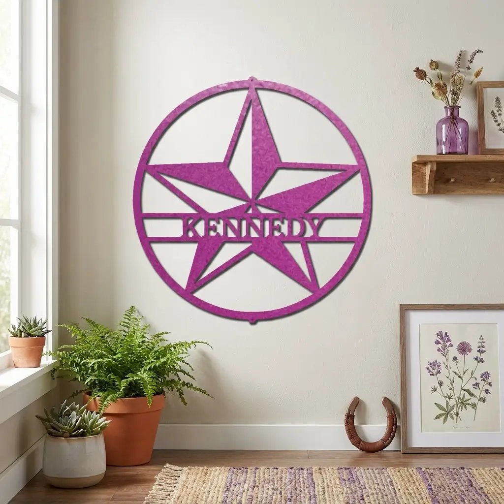 Custom Star Metal Wall Art – Personalized Rustic Farmhouse Sign – Ranch or Family Name