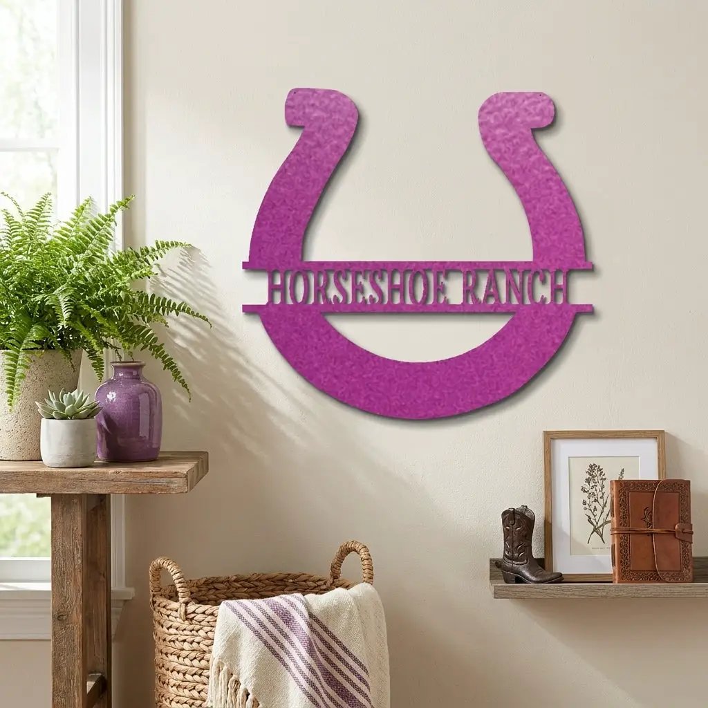 Personalized Horseshoe Metal Sign Custom Ranch Name Sign Western Decor Farmhouse Wall Art Horse Lover Gift Barn Decor Custom Steel Sign