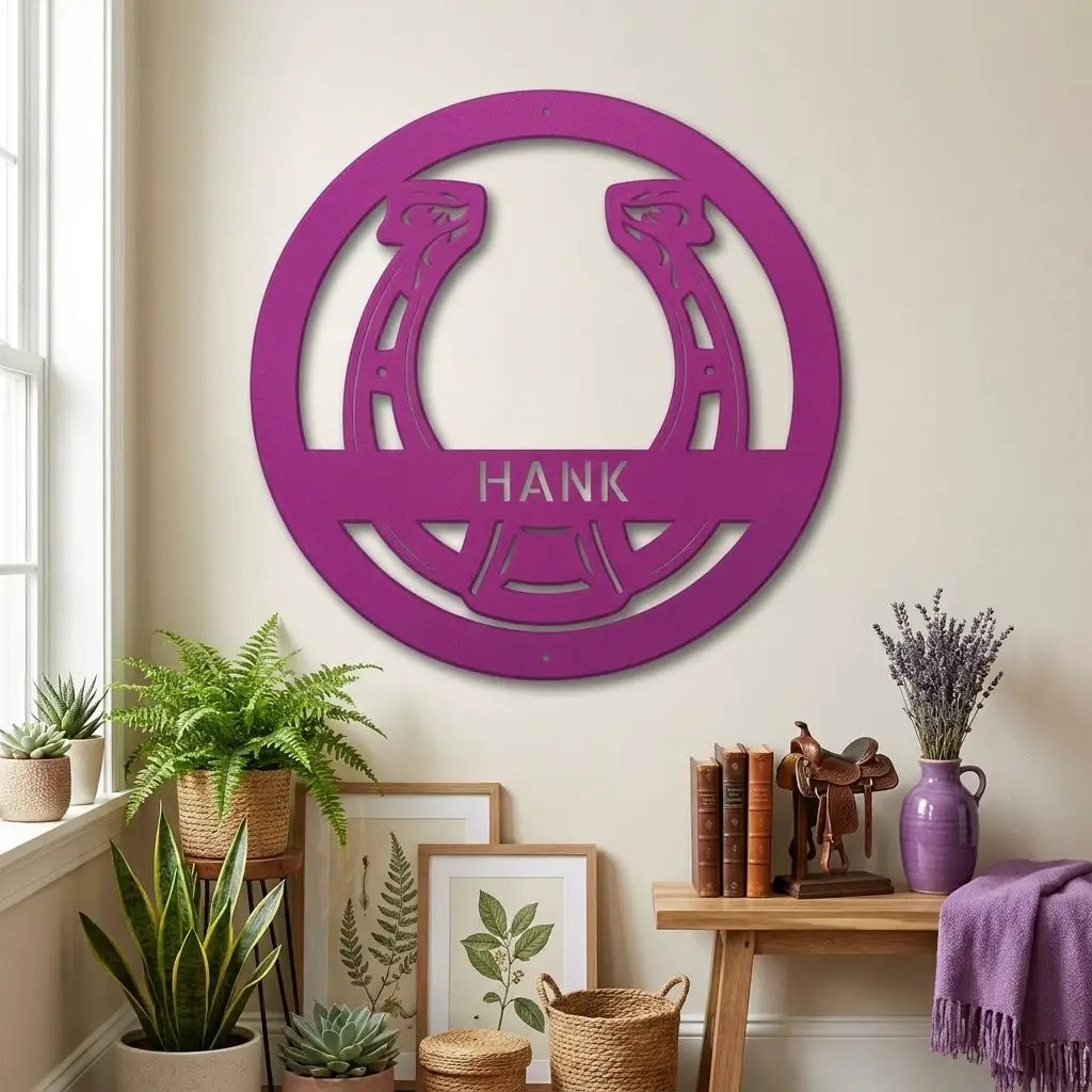 Personalized Horseshoe Metal Wall Art Sign Custom Ranch Name Steel Decor Western Farmhouse