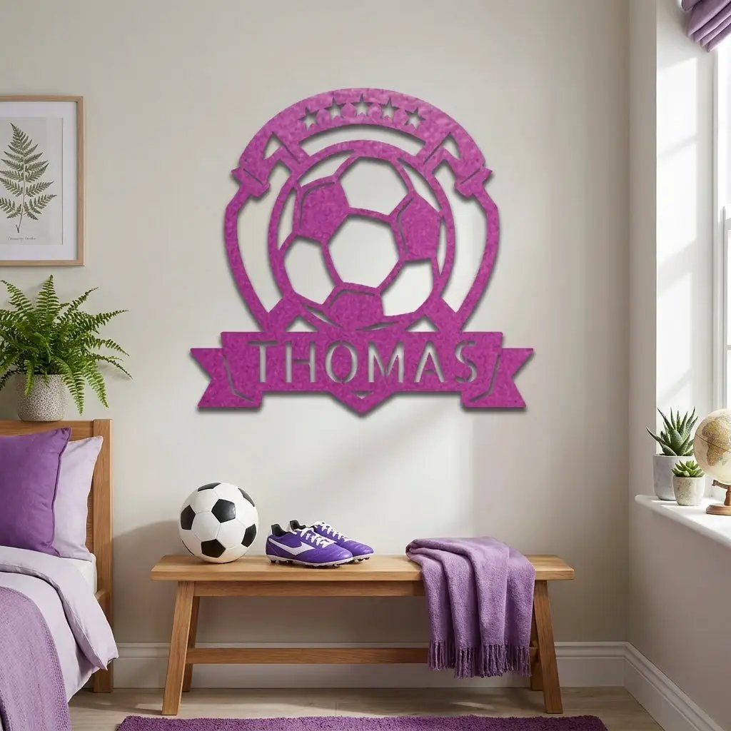 Custom Name Soccer Sign – Sports Decor for Boys Room, Soccer Player Gift, Indoor Outdoor Steel Sign