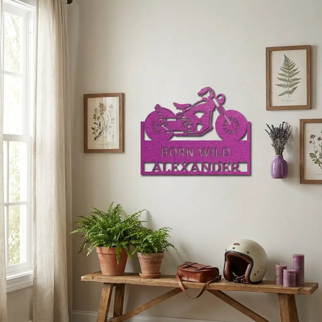 Personalized Motorcycle Metal Wall Art – Custom Name Garage Decor – Motorcycle Gift – Steel Wall Sign
