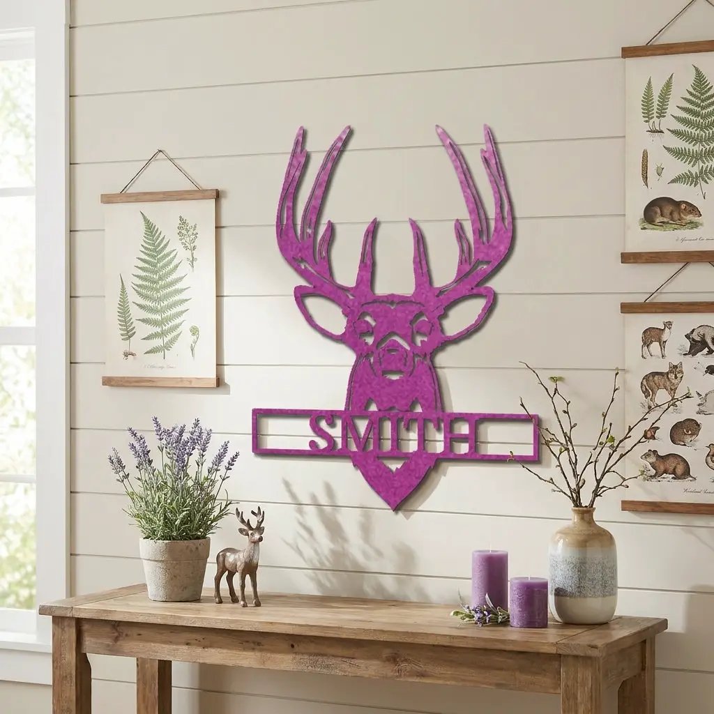 Personalized Deer Head Metal Wall Art Custom Family Name Sign Buck Antler Decor Rustic Cabin Farmhouse Wall Hanging Hunting Gift Idea