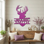 Personalized Deer Head Metal Sign, Mr & Mrs Name Sign, Wedding Gift, Anniversary Gift 25th 50th, Custom Last Name Wall Decor, Rustic Lodge Decor