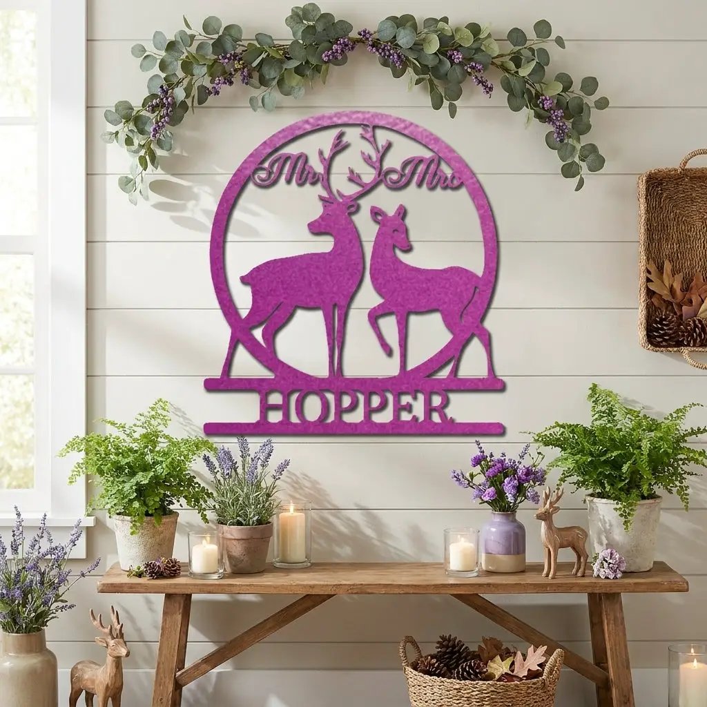 Personalized Mr & Mrs Deer Metal Sign – Custom Last Name Wedding Wall Art – Rustic Anniversary Gift for Couple