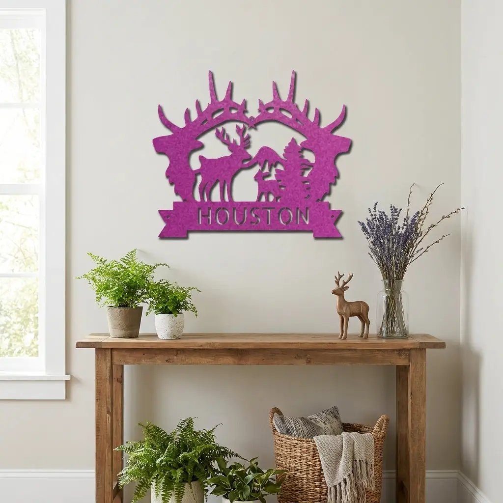 Big Deer Antler Personalized Name Metal Art Wall Sign