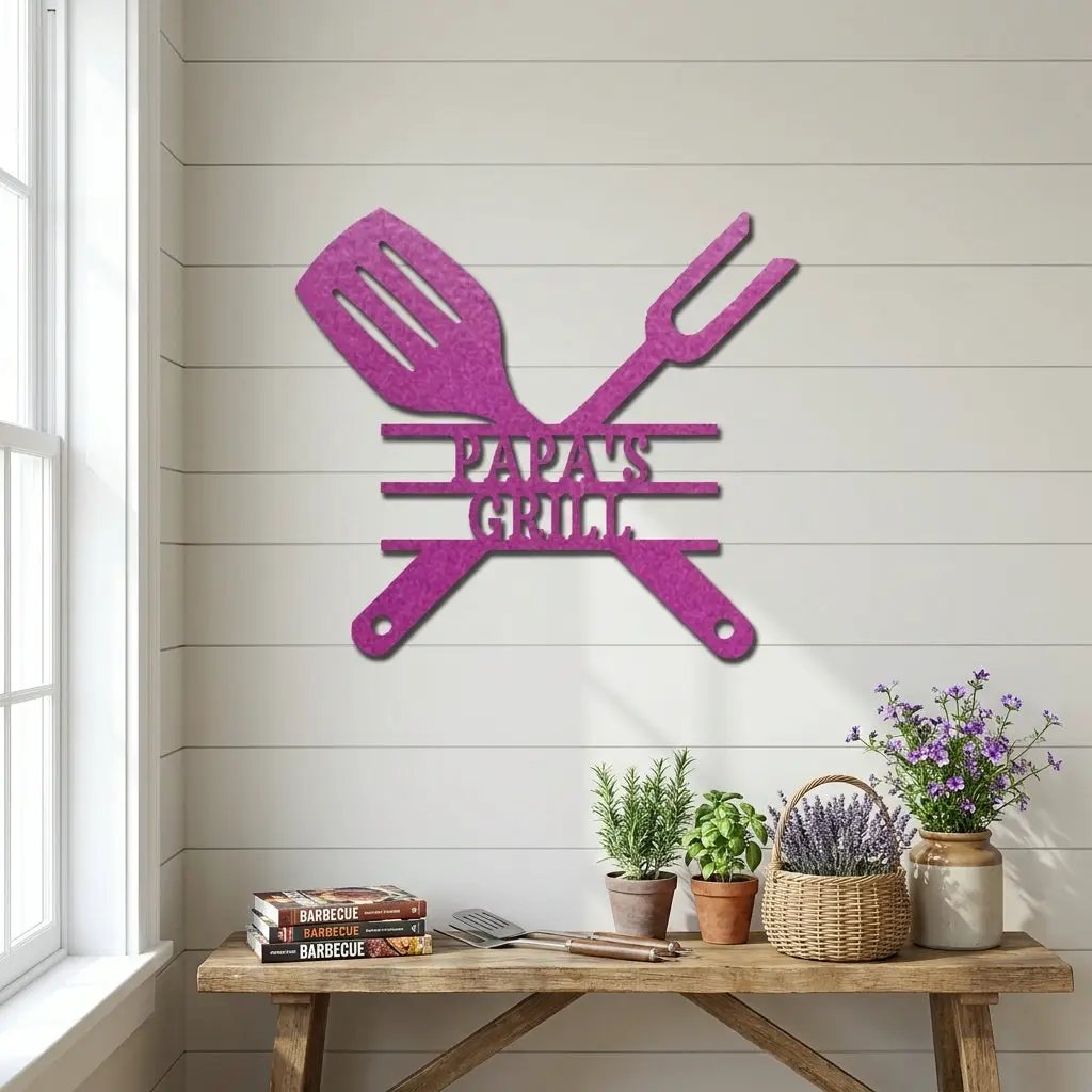 Personalized Grill Metal Wall Art – Custom BBQ Sign – Outdoor Kitchen Decor – Gift for Dad, Grandpa, BBQ Lover