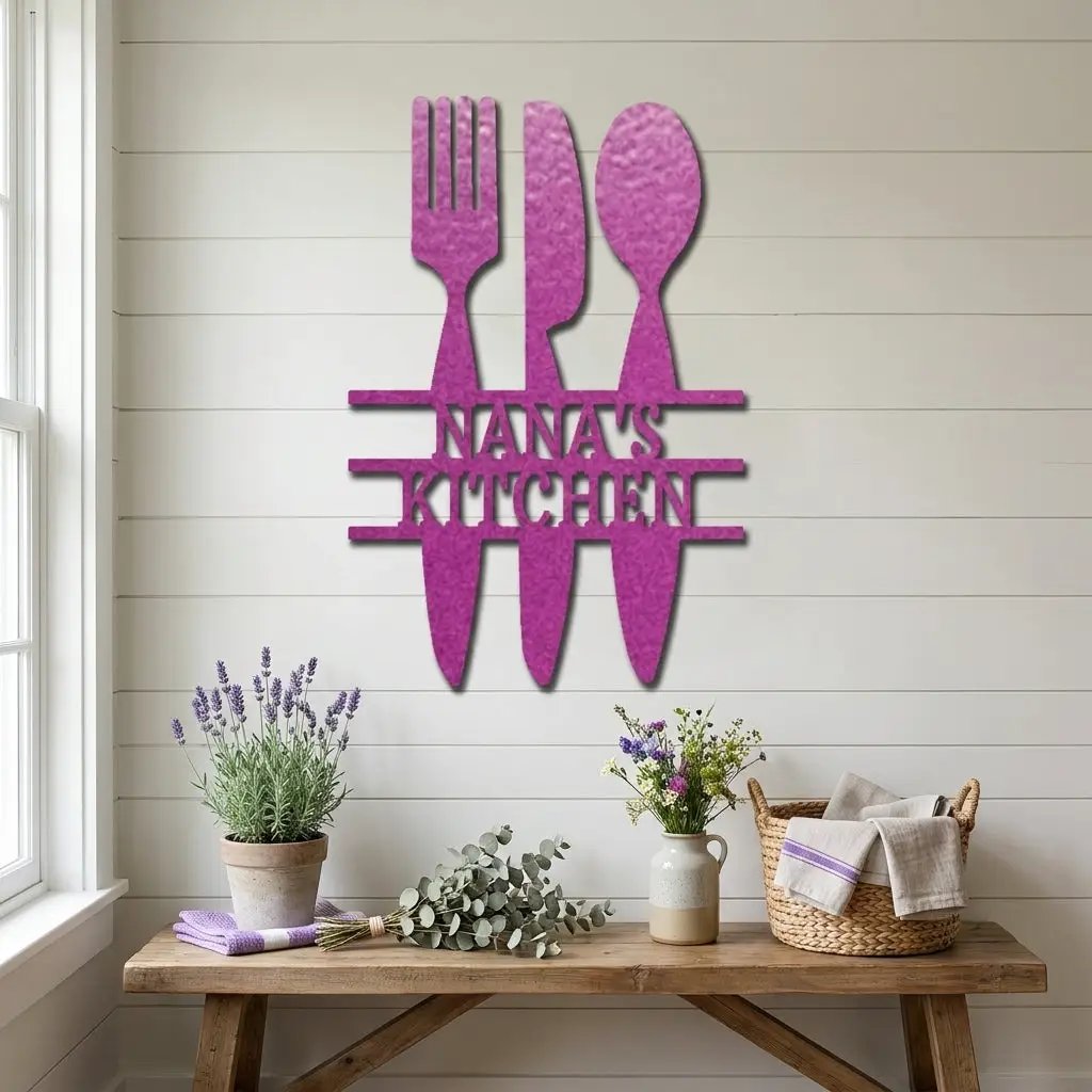Personalized Kitchen Metal Sign – Farmhouse Kitchen Utensils Custom Name Sign