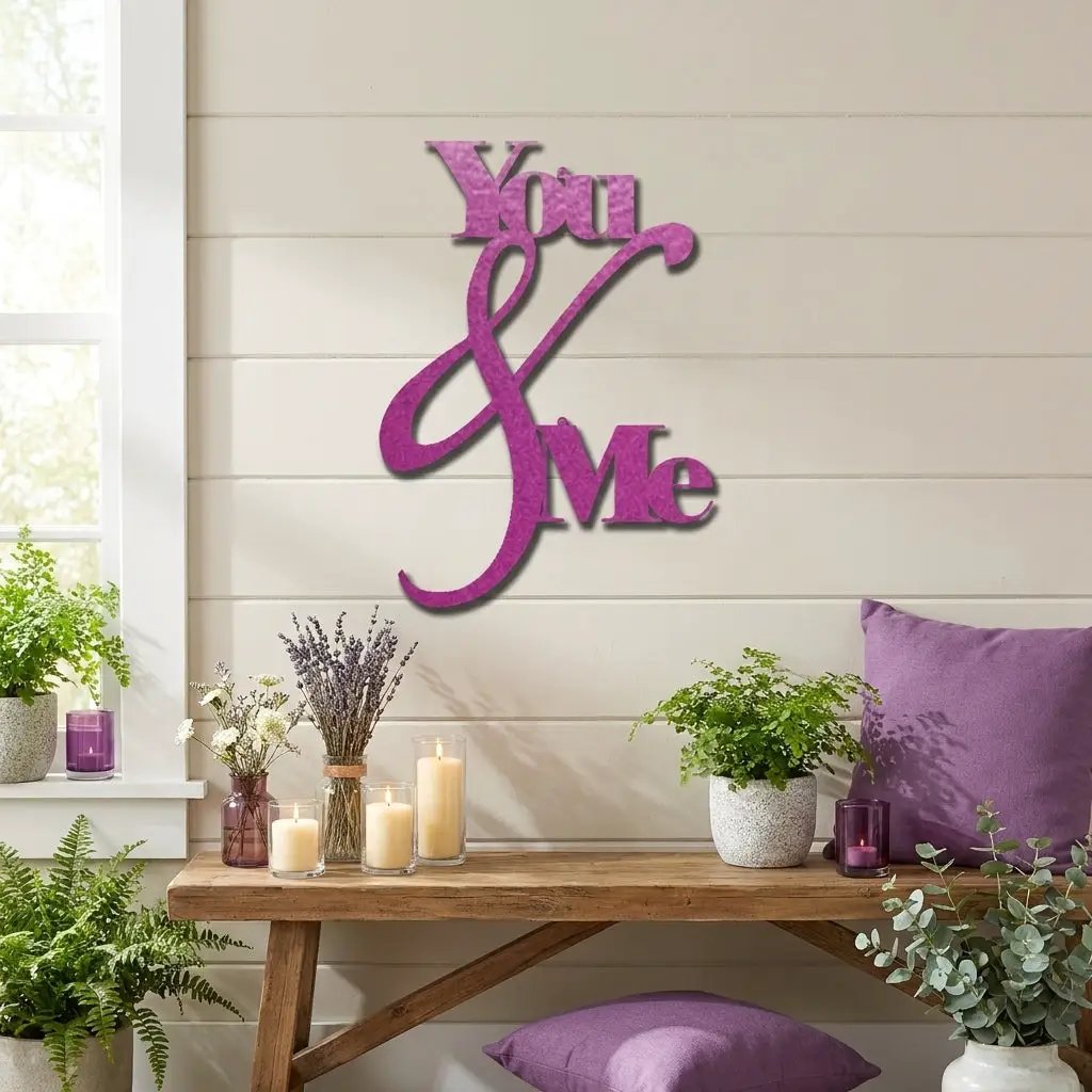 You and Me Metal Wall Art – Romantic Couple Sign – Wedding Gift, Anniversary Decor, Farmhouse Bedroom Wall Decor, Love Sign