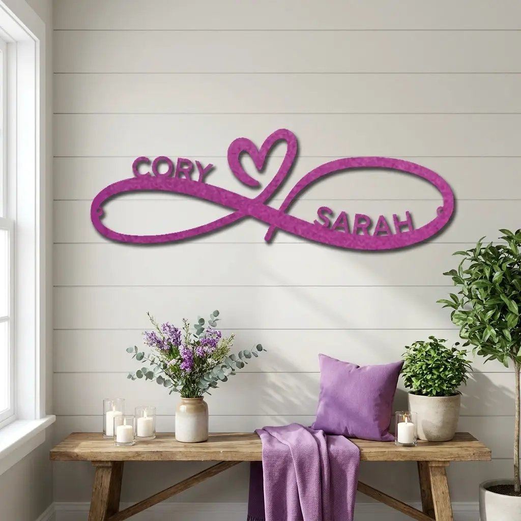 Personalized Infinity Name Metal Wall Art – Custom Couple Sign with Heart, Wedding Gift, Anniversary Decor, Romantic Home Decor