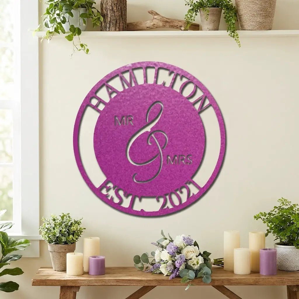 Personalized Mr and Mrs Metal Wall Art Sign with Family Name and Established Date – Custom Wedding Gift, Anniversary Name Sign, Last Name Wall Decor