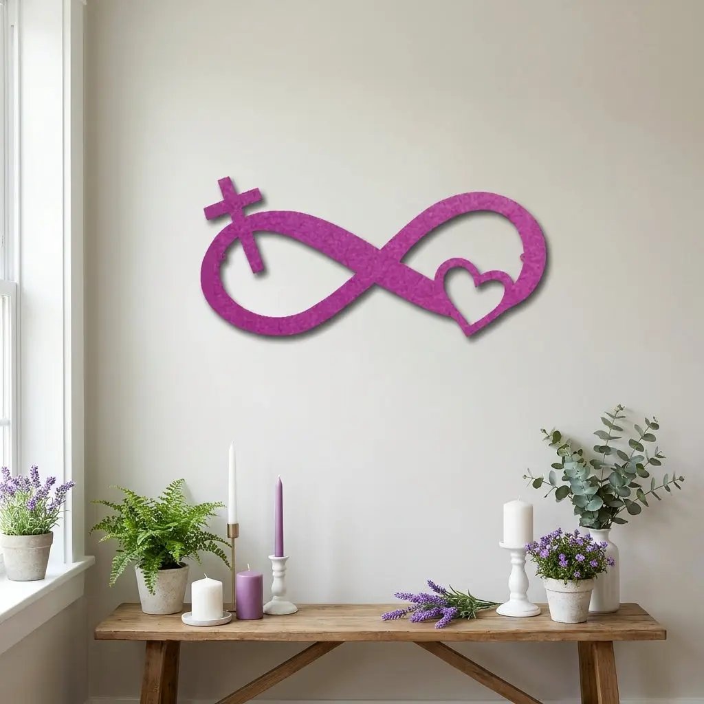 Infinity Cross and Heart Metal Wall Art – Christian Faith Inspired Indoor/Outdoor Sign – Laser Cut Powder-Coated Steel, Elegant Religious Home Décor (Multiple Sizes & Colors)