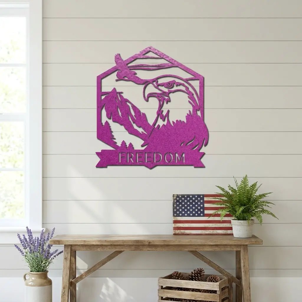 Personalized Eagle Metal Wall Art, Custom Freedom Sign, Mountain Eagle Decor, Patriotic Wall Art