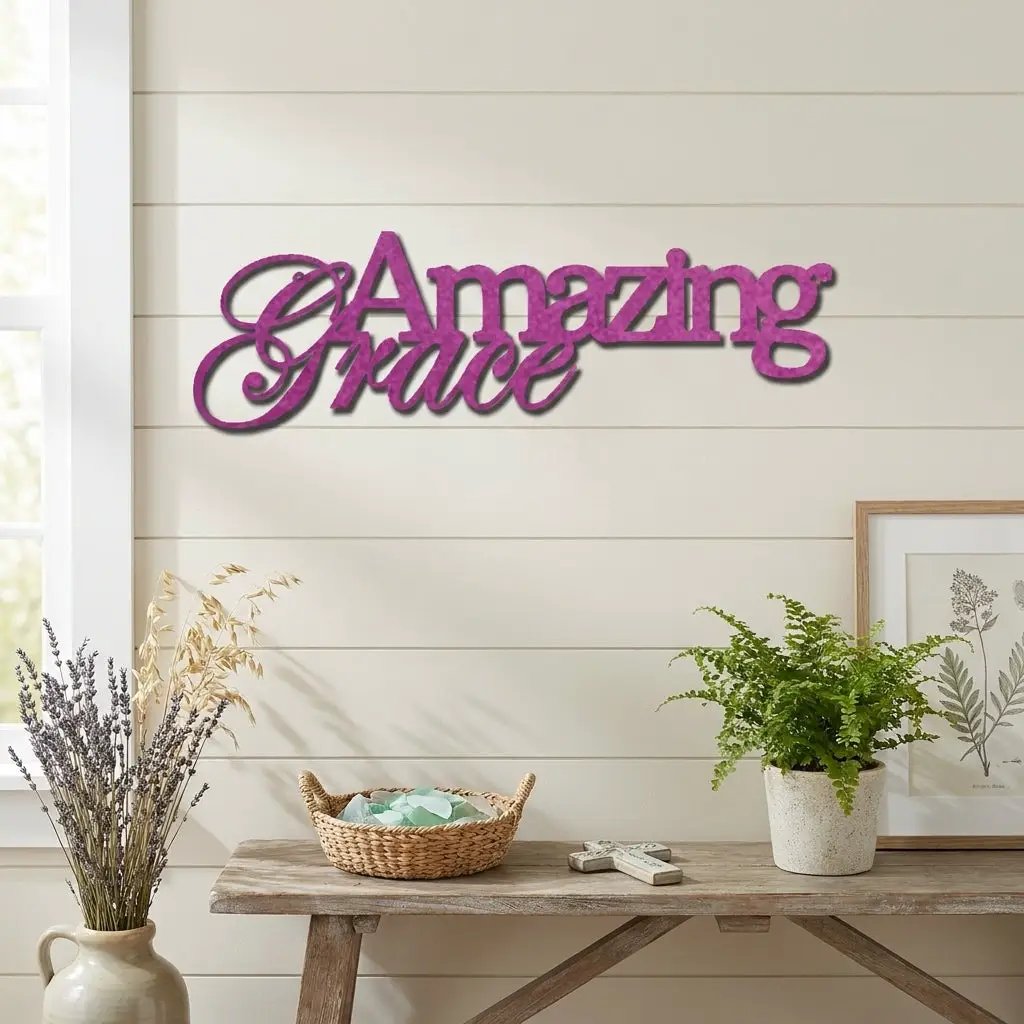 Amazing Grace Metal Wall Art Sign – Christian Steel Scripture Decor – Inspirational Faith Home Decor – Laser Cut Metal Sign