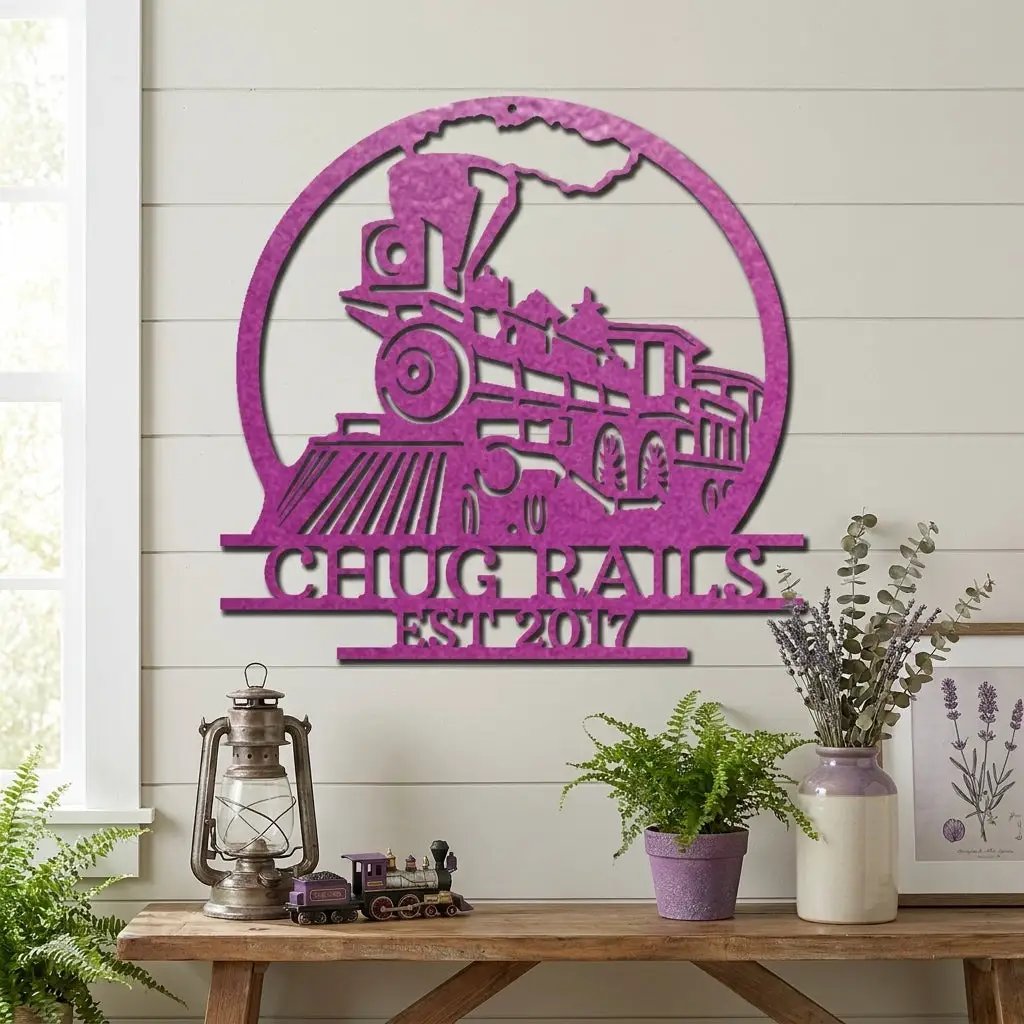 Vintage Steam Locomotive Train Personalized Name Metal Art Wall Sign