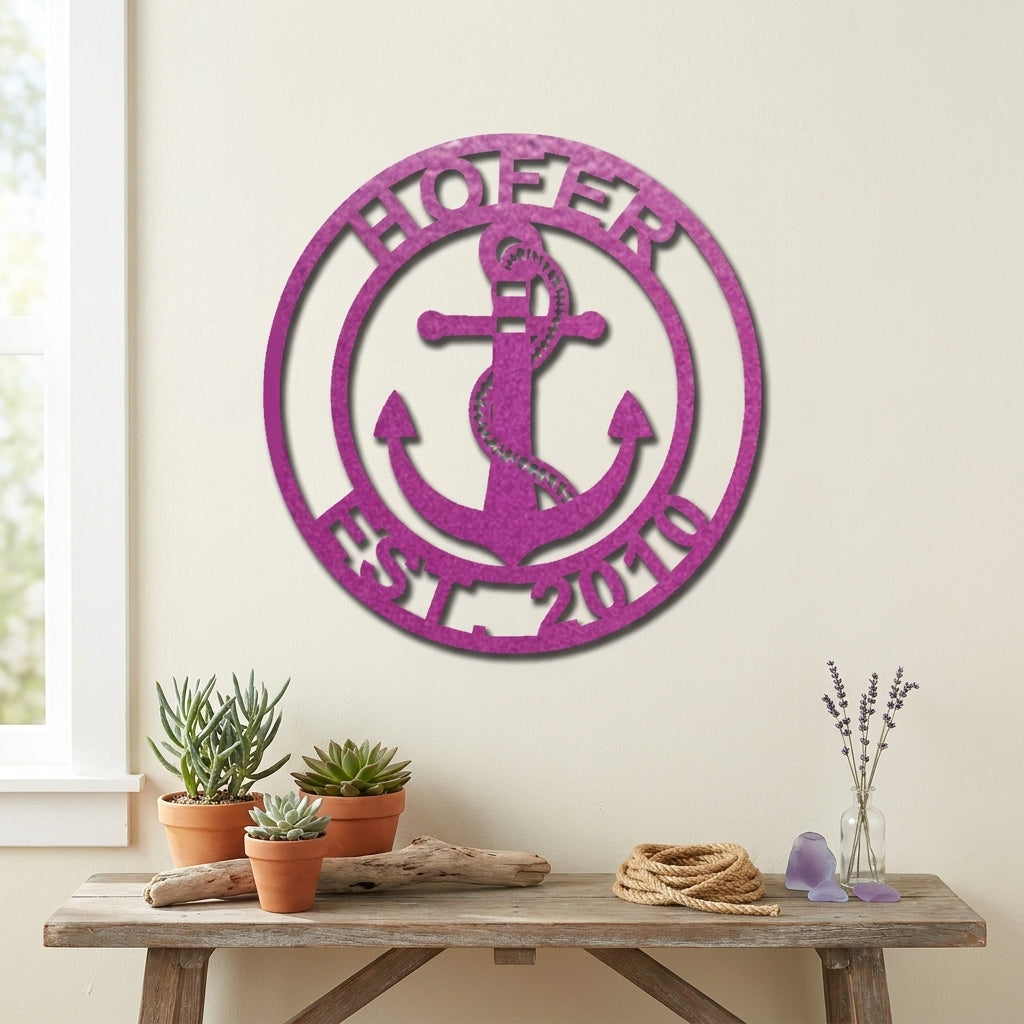 Personalized Anchor Metal Wall Art, Custom Family Name Sign, Nautical Wall Decor