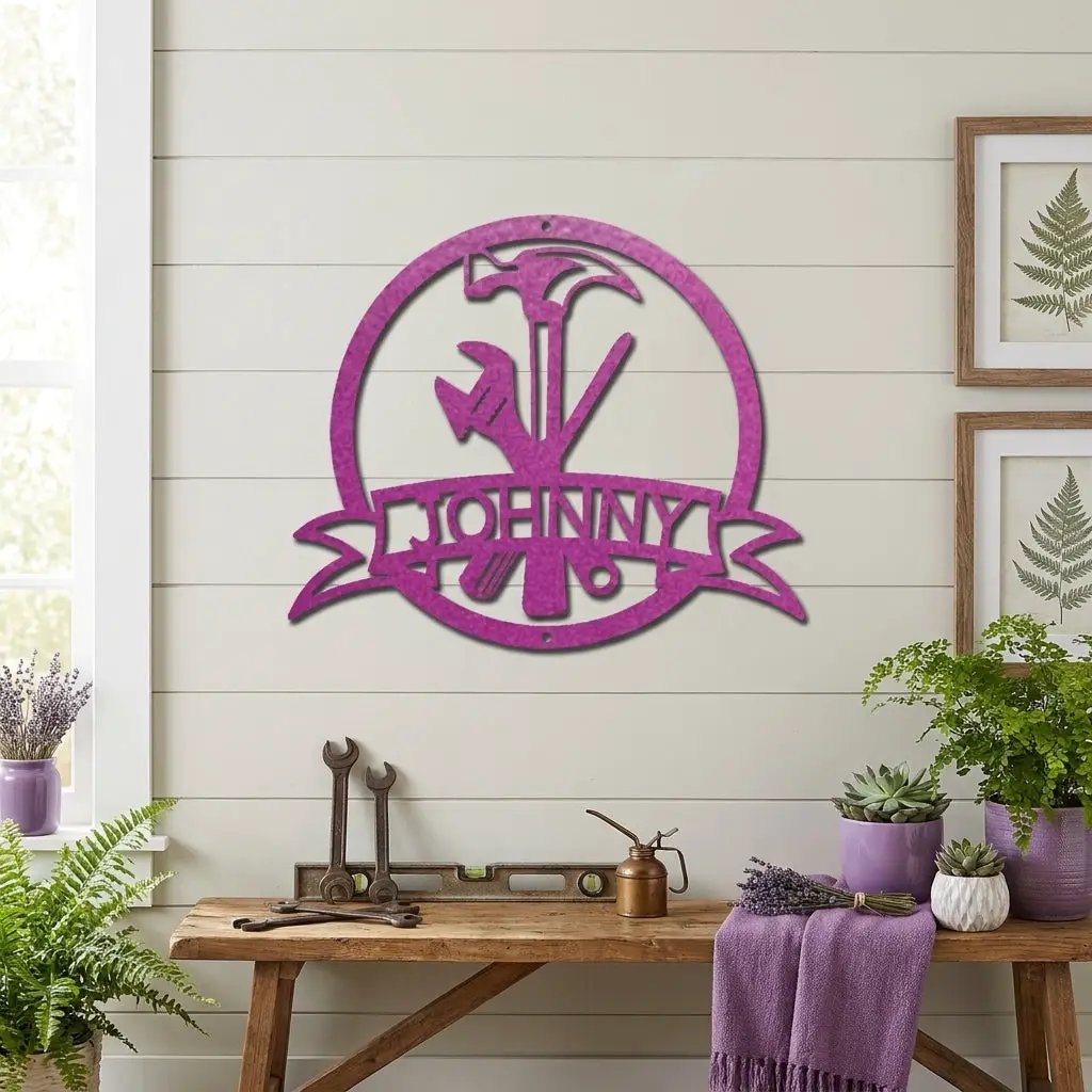 Personalized Tool Metal Wall Art Custom Name Sign Hammer Tools Decor Handyman Gift Workshop Garage Wall Decor Carpenter Gift Idea