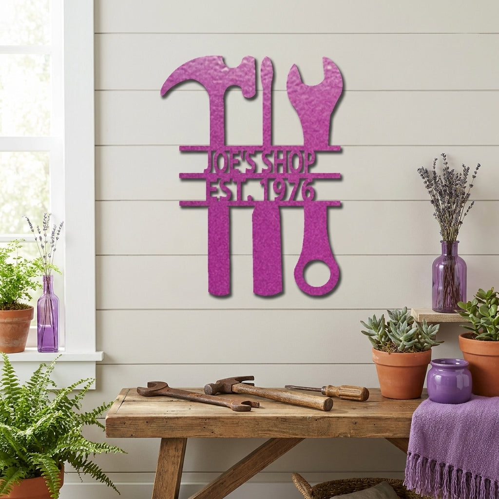 Personalized Tool Metal Wall Art, Custom Garage Workshop Sign, Mechanic Shop Sign, Handyman Wall Decor,