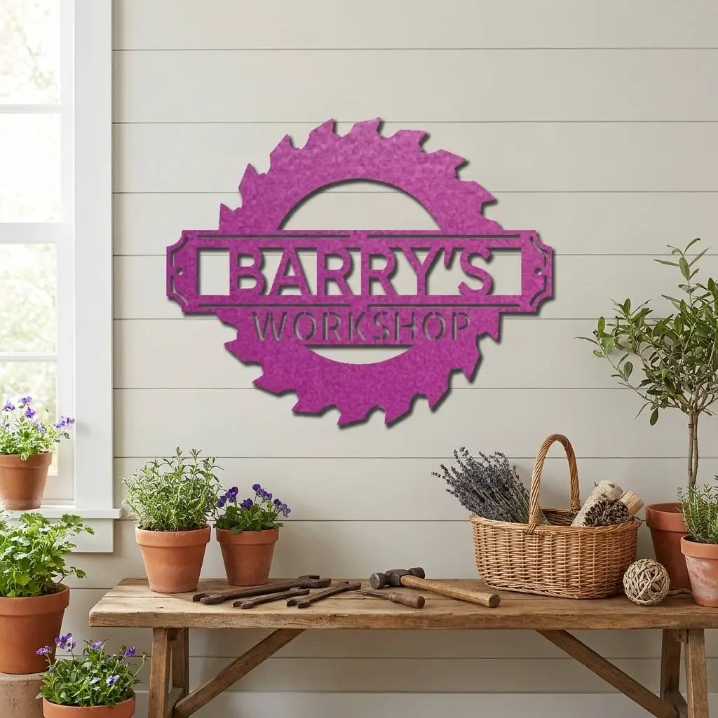 Workshop Personalized Metal Sign, Custom Saw Blade Sign, Garage Wall Decor