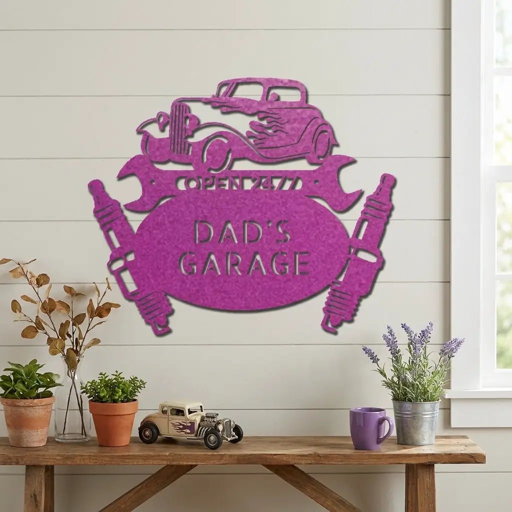 Personalized Hot Rod Metal Sign – Custom Car Garage Sign – Classic Car Wall Art – Mechanic Decor – Custom Name Garage Sign
