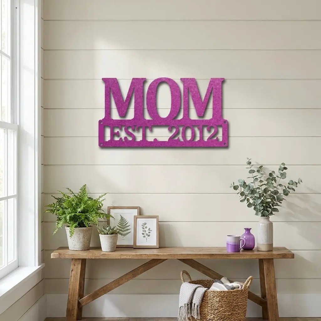 Mom Est. Year Metal Wall Art – Personalized Mom Sign – Custom Mother Established Date Sign – Mother’s Day Gift Wall Decor