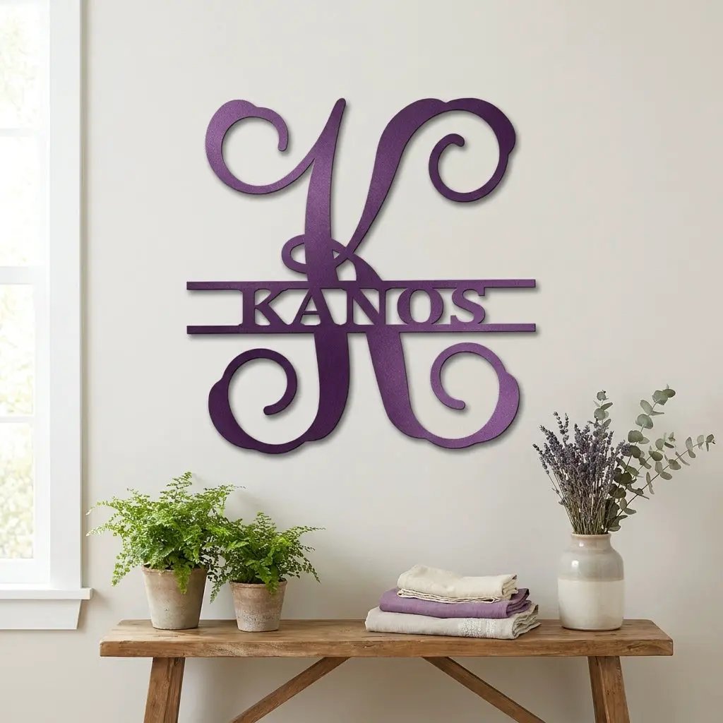 Family Name and Initial Personalized Metal Art Wall Sign