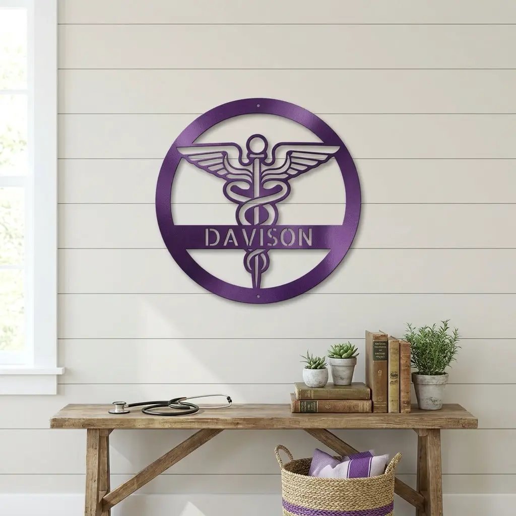 Personalized Medical Symbol Metal Wall Art – Custom Caduceus Steel Sign – Doctor Nurse Healthcare Professional Gift Decor