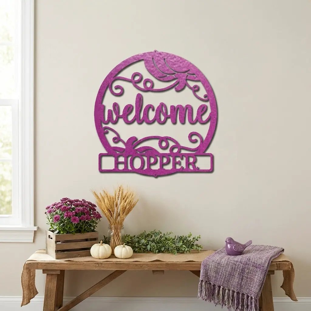 Personalized Pumpkin Metal Wall Art – Welcome Fall Sign with Family Name – Rustic Autumn Decor – Custom Front Door Pumpkin Sign – Farmhouse Fall Decor