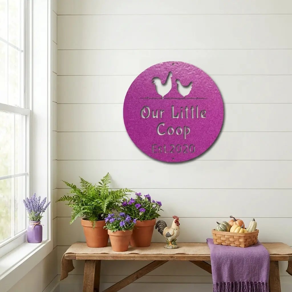 Our Little Coop Metal Sign – Personalized Chicken Coop Sign – Custom Farm Decor – Backyard Chicken Gift