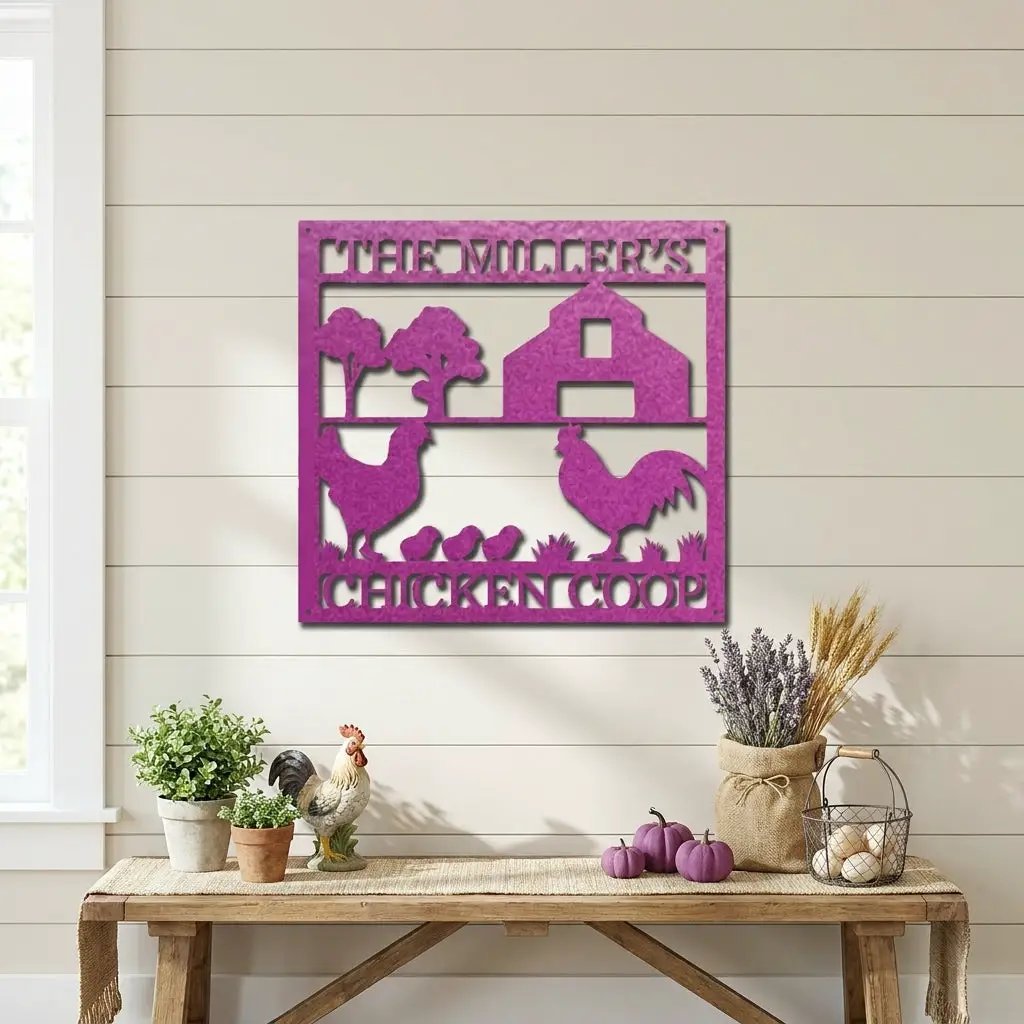 Personalized Chicken Coop Metal Sign – Custom Farm Sign – Backyard Chicken Decor – Farmhouse Wall Art