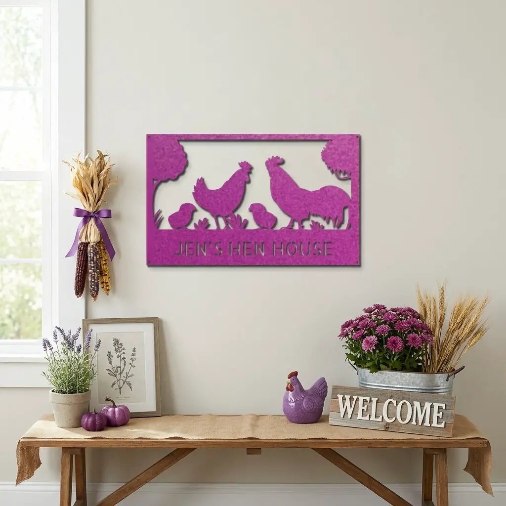 Personalized Chicken Coop Metal Sign | Custom Hen House Farmhouse Wall Decor | Chicken Family Metal Art