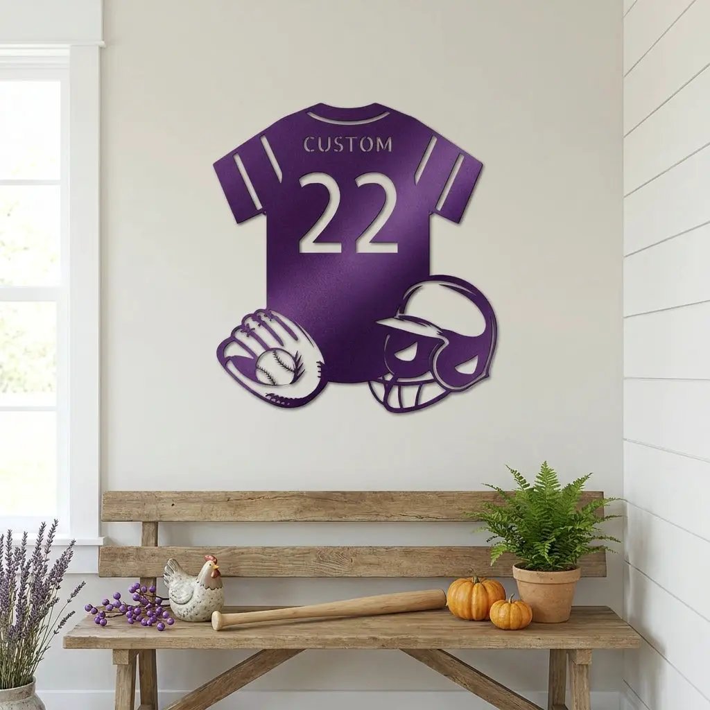 Baseball Gear Custom Name and Jersey Number Metal Wall Sign
