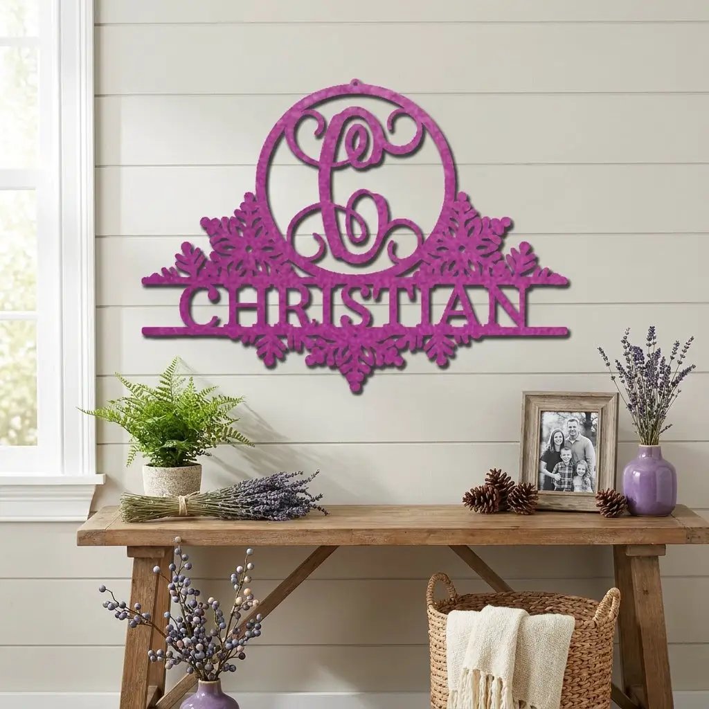 Personalized Family Name Metal Wall Art with Initial – Custom Monogram Steel Sign – Wedding Gift – Housewarming Decor – Farmhouse Wall Art