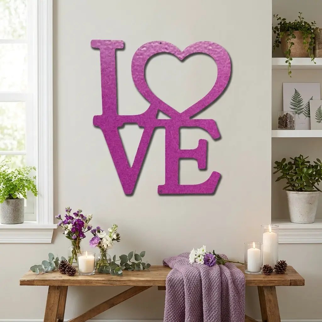 LOVE Metal Wall Art Sign with Heart – Romantic Steel Wall Decor – Wedding Anniversary Gift – Modern Farmhouse Decor