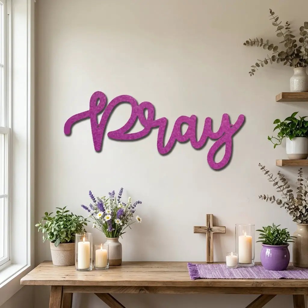 Pray Metal Wall Art – Christian Wall Decor – Faith Script Sign – Religious Home Decor