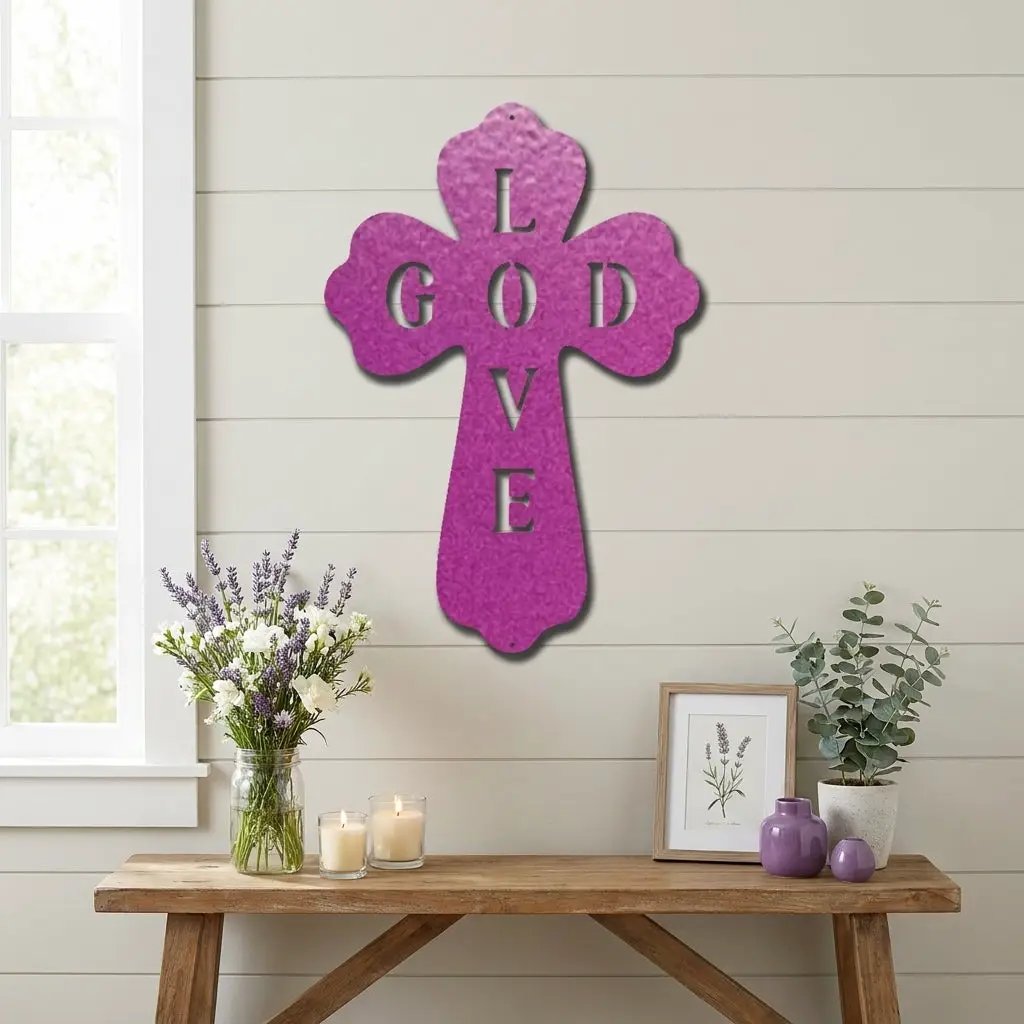 God Love Cross Metal Wall Art – Christian Wall Decor – Religious Cross Sign – Faith Home Decor – Bible Verse Style Wall Art