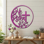 Easter Cross Metal Wall Sign – Christian Home Decor – He Is Risen