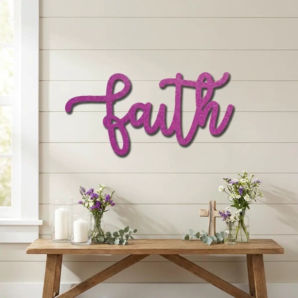 Faith Script Metal Wall Art – Christian Home Decor – Inspirational Metal Sign – Minimalist Religious Wall Decor