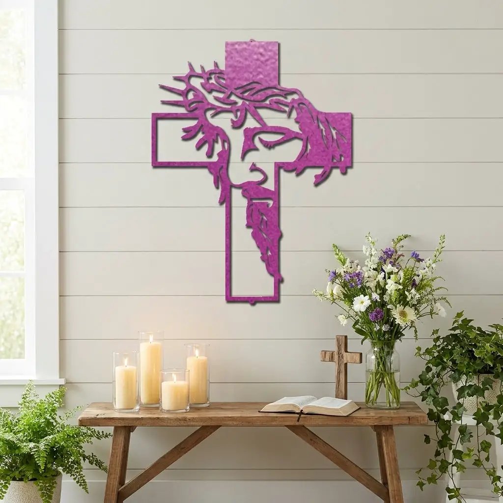 Jesus Crown of Thorns Steel Cross Sign Christian Metal Wall Decor Made in USA