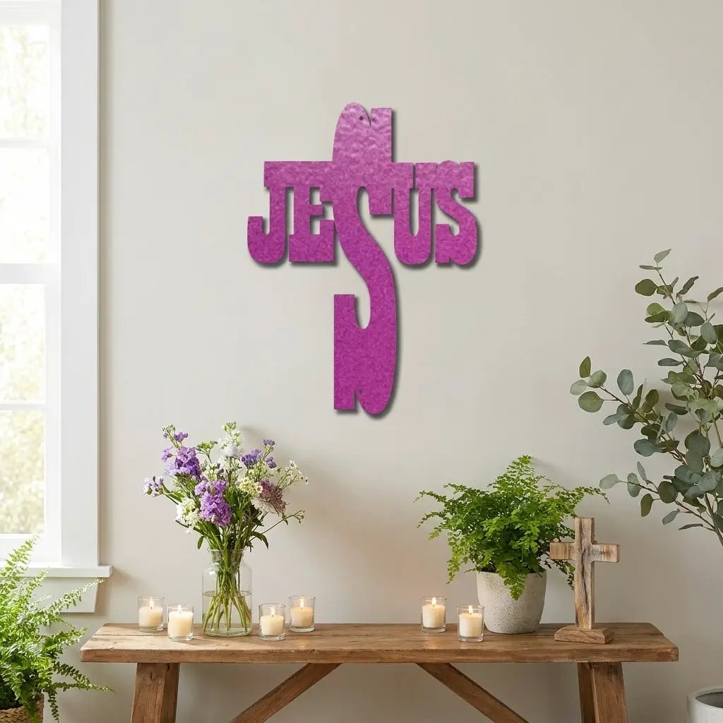 Jesus Cross Metal Wall Art | Christian Religious Decor | Inspirational Faith Wall Hanging