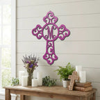 Personalized Initial Cross Metal Wall Art | Custom Monogram Christian Cross Decor | Ornate Faith Wall Hanging